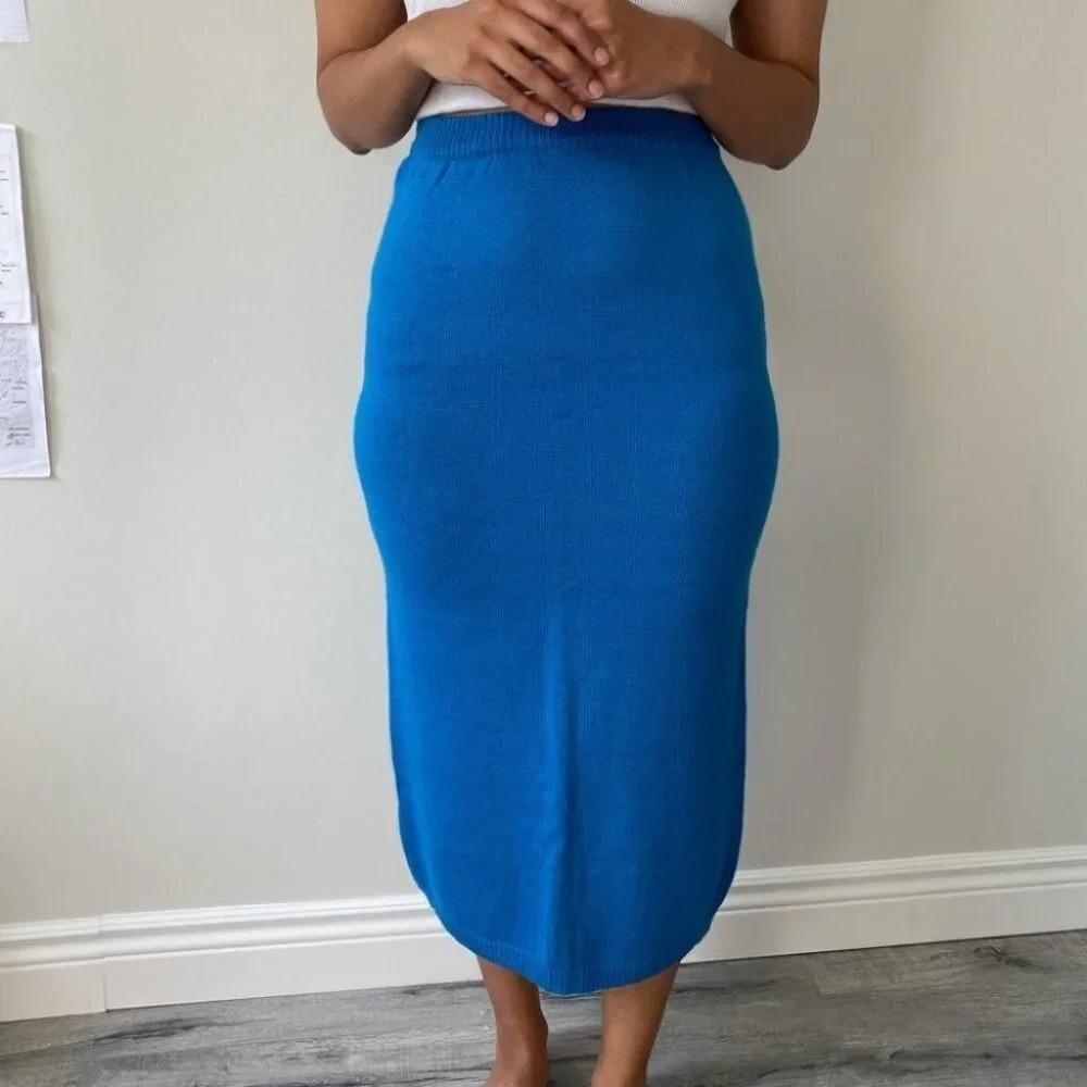 Vintage -  Blue Knit Wool Blend Skirt